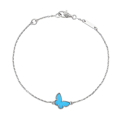 Van Cleef & Arpels/梵克雅寶 經(jīng)典Sweet Alhambra papillon系列 18k金白金綠松石蝴蝶手鏈VCARF80400