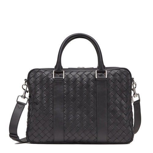 Bottega Veneta/葆蝶家 21新款 男士黑色I(xiàn)ntrecciato編織牛皮革拉鏈單肩斜挎手提公文包651580V0E518803