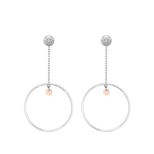 HERMES/愛馬仕 經(jīng)典Hermès Ex-Libris系列 18K金玫瑰金點(diǎn)綴925純銀圈型耳墜耳環(huán)H120541B