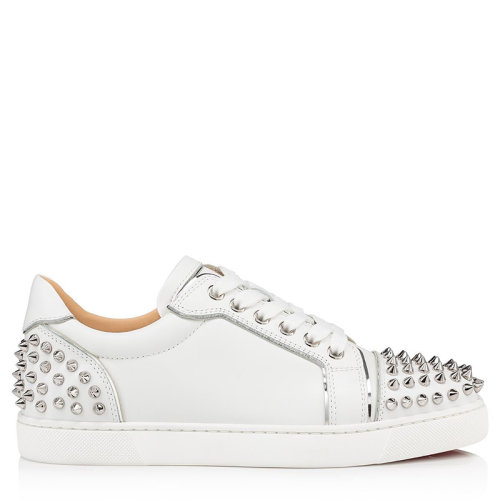 Christian Louboutin/克里斯提魯布托 女士白色小牛皮的紋理和精致的銀色斑點低幫運動鞋1201525H924