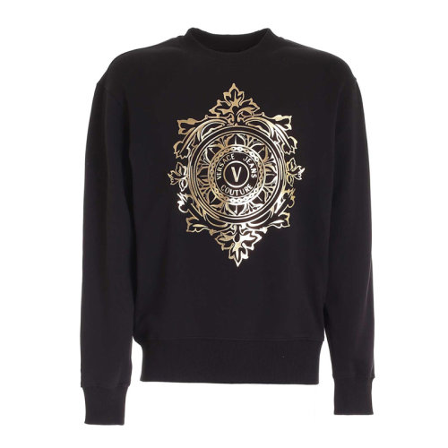 VERSACE JEANS/范思哲牛仔 男士黑色棉質(zhì)經(jīng)典字母徽標(biāo)裝飾圓領(lǐng)長袖上衣衛(wèi)衣運動衫套頭衫 71GAIF05-CF00F-G89