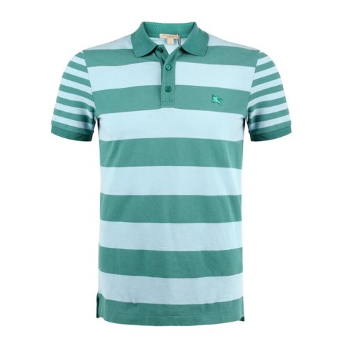 BURBERRY/博柏利20春夏 男裝 服飾 經(jīng)典LOGO款 湖藍色 棉質(zhì)條紋logo標志騎士刺繡半袖 男士短POLOT恤 3963087