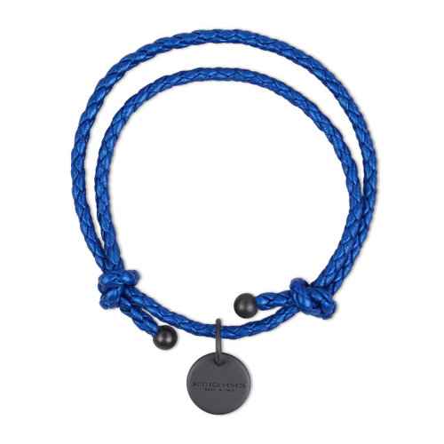 Bottega Veneta/葆蝶家 男士藍(lán)色牛皮經(jīng)典編織款手鏈?zhǔn)骤C手環(huán) 339580-VAJE1-4304