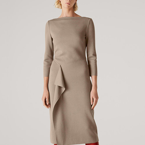 St.John/盛薔羊毛針織修身長袖中長款女士連衣裙K1110F1