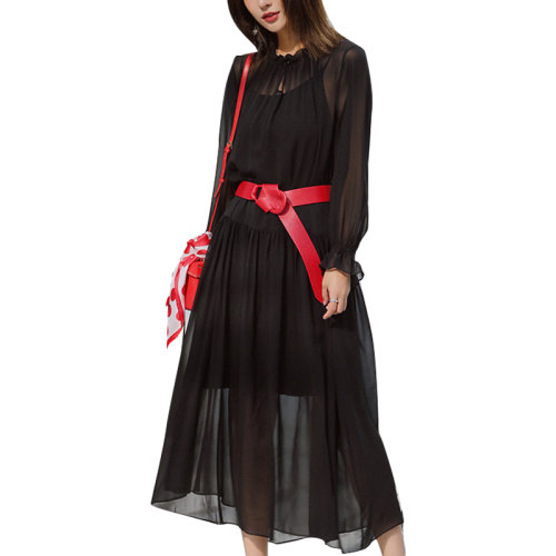 GeleiStory/GeleiStory  新品女裝真絲連衣裙桑蠶絲長袖長裙春夏新款絲綢裙子  女裝＞女士裙裝＞女士連衣裙