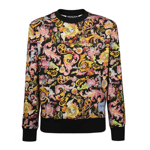 VERSACE JEANS/范思哲牛仔 男士拼色棉質(zhì)經(jīng)典巴洛克印花圖案印花裝飾圓領(lǐng)長袖上衣衛(wèi)衣套頭衫運動衫 B7GWA7F3-S0153-899