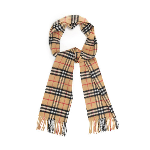 BURBERRY/博柏利 巴寶莉 男女同款 經(jīng)典格紋 時尚駝色羊絨流蘇邊圍巾 80155561