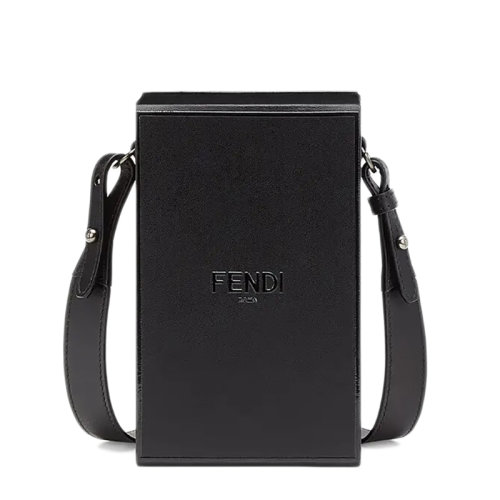 FENDI/芬迪 BOX 黑色小牛皮方形磁扣垂直單肩斜挎盒包7VA519AFB3F1Z35