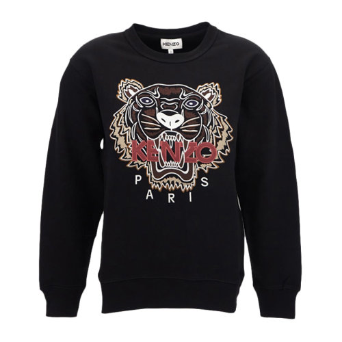 Kenzo/高田賢三 女士黑色棉質經典字母徽標虎紋刺繡裝飾圓領長袖上衣衛(wèi)衣運動衫套頭衫 FB62SW8244XA-99