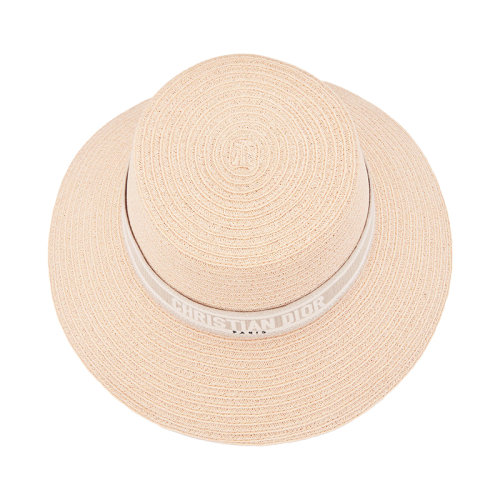 DIOR/迪奧 22年早春新款 DIORESORT系列 女士米色純麻編織材質(zhì)寬檐帽漁夫帽21DRT924G171_C110