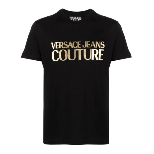 VERSACE JEANS/范思哲牛仔 男士黑色棉質(zhì)經(jīng)典字母徽標(biāo)印花裝飾圓領(lǐng)短袖上衣T恤 B3GWA7TB-30319-K42