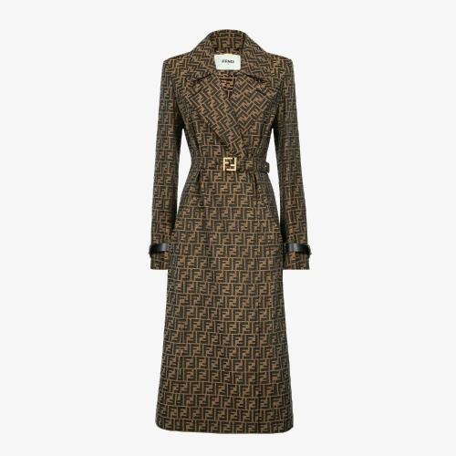  FENDI芬迪 22年秋冬 女士 大衣 棕色帆布風(fēng)衣 FF8887A5W3F118W