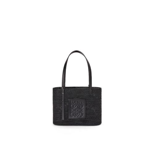  LOEWE羅意威 22年秋冬 女士 手提包 Small Square Basket in raffia and calfskin A223099X21-