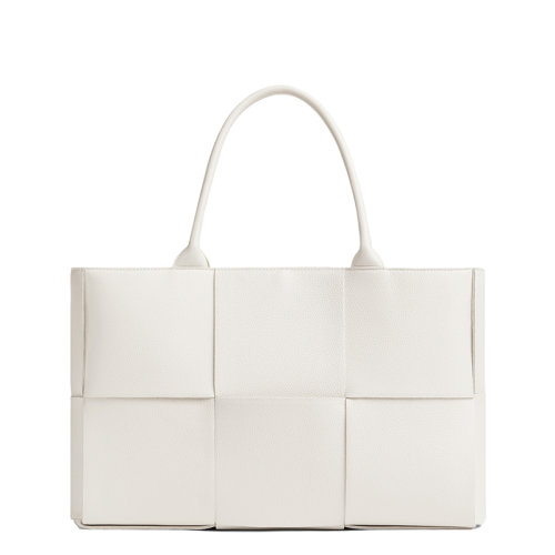 Bottega Veneta/葆蝶家 經(jīng)典ARCO系列 男女通用白色I(xiàn)ntreccio編織牛皮革手提托特包609175VCP119009