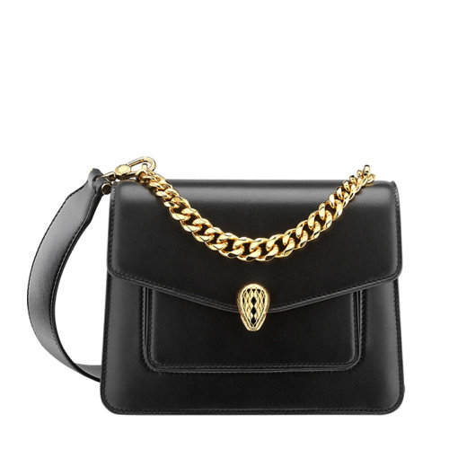 BVLGARI/寶格麗 SERPENTI FOREVER系列 女士小號(hào)黑色納帕羊皮蛇首搭扣翻蓋鏈條單肩斜挎包291050