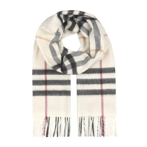 BURBERRY/博柏利 男女同款 中性象牙色山羊絨格紋樣式圍巾圍脖 3201309