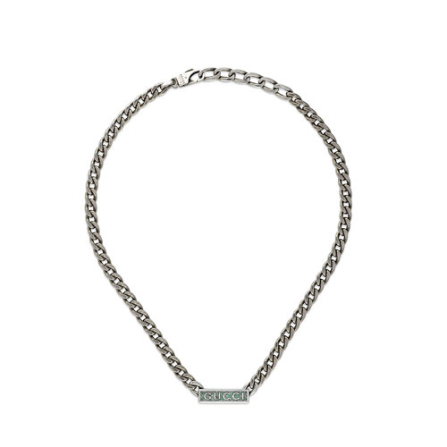 GUCCI/古馳 22春夏新款 925純銀孔雀綠琺瑯馬銜索鏈徽標(biāo)項鏈678713J84108183