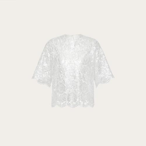  VALENTINO華倫天奴 22年秋冬 女士 短袖T恤 TOP EN GUIPURE ARGENTéE XB3AE6S76U2S13