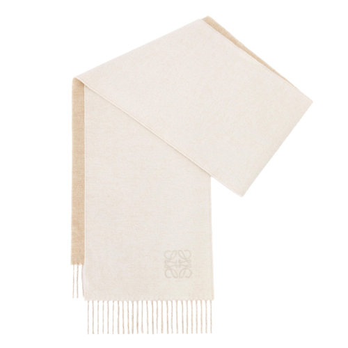 LOEWE/羅意威新款 女士象牙色/沙色羊毛羊絨流蘇圍巾0010493674