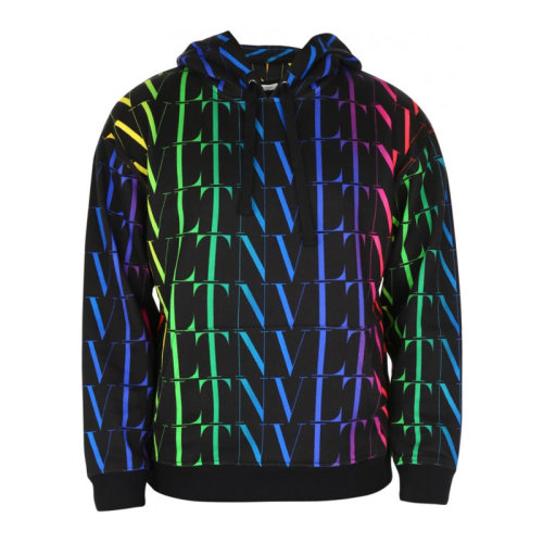 Valentino/華倫天奴 男士黑色多色棉質(zhì)經(jīng)典字母徽標(biāo)印花裝飾長(zhǎng)袖上衣衛(wèi)衣連帽衫運(yùn)動(dòng)衫套頭衫 VV3MF15P-795-20K