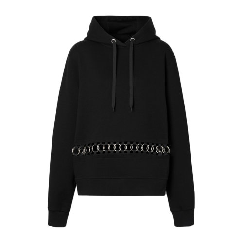 BURBERRY/博柏利女裝 服裝 黑色棉質金屬環(huán)裝飾個性寬松連帽 女衛(wèi)衣 8020626