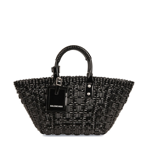 Balenciaga/巴黎世家 BISTRO系列 男女同款XS款黑色漆皮人造牛皮革單肩斜挎手提籃6713422IE2Y1000