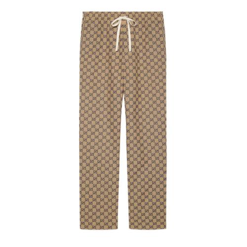  GUCCI古馳 22年秋冬 男士 飾皮革互扣式雙G貼飾GG帆布長(zhǎng)褲 658090 Z8AOV 9078