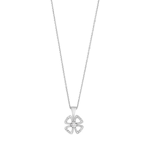 BVLGARI/寶格麗 FIOREVER系列 18K金白金鑲嵌鉆石鏤空四葉草形狀吊墜項鏈358157