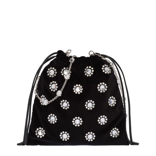 MiuMiu/繆繆 黑色 女士EVENING仿水晶裝飾鏈條包晚宴包 5BH165_2D6V_F0002_V_FAO