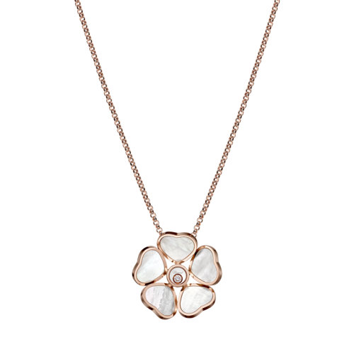 Chopard/蕭邦 經(jīng)典HAPPY HEARTS FLOWERS系列 18K金玫瑰金五顆心形花朵鑲鉆項(xiàng)鏈79A085-5301