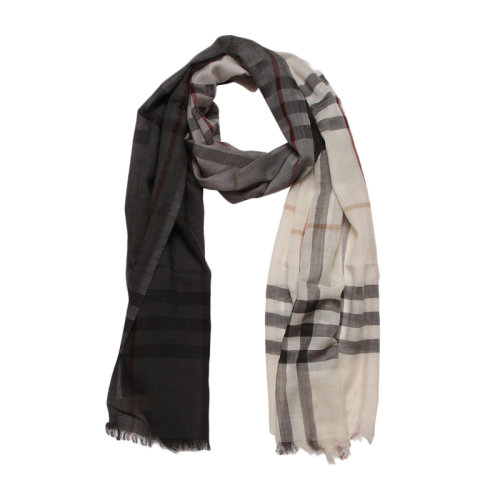 BURBERRY/博柏利 男女通用 中性羊毛真絲混紡黑灰漸變色經(jīng)典格紋休閑圍巾圍脖 3945739