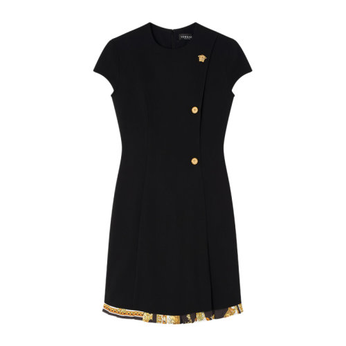 VERSACE/范思哲 女士黑色粘膠纖維混紡彈性纖維經(jīng)典美杜莎頭像裝飾圓領(lǐng)短袖迷你小禮服連衣裙 1001356-1A01229-1B000