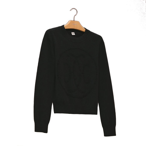 HERMES/愛(ài)馬仕 22年秋冬新款 女士黑色純羊絨H Lift圖案長(zhǎng)袖針織衫毛衣H2H2631D10236