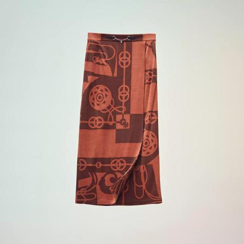  HERMES愛馬仕 22年秋冬 女士 半身裙 Jupe portefeuille imprime ??Cliquetis en Desordre T