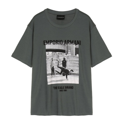 Emporio Armani/安普里奧阿瑪尼 灰咖色 男士人像圖案印花圓領(lǐng)短袖T恤 3H1T65-1J92Z-0645