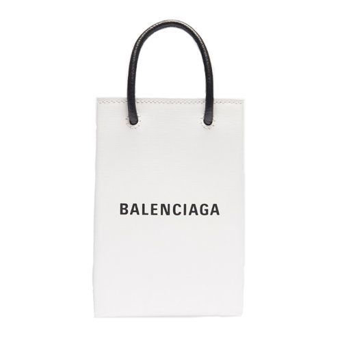 Balenciaga/巴黎世家   白色紋理小牛皮購物袋手機包斜挎手提包 5938260AI2N9000