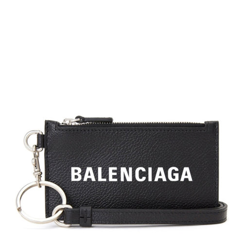 Balenciaga/巴黎世家 男女同款中性黑色牛皮經(jīng)典字母徽標印花拉鏈開合鑰匙圈卡夾卡包錢夾錢包 594548-1IZI3-1090