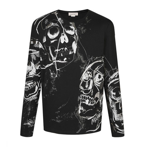 Alexander McQueen 亞歷山大·麥昆 麥昆 男士服裝  黑色圓領(lǐng)T恤 男士長袖袖T恤