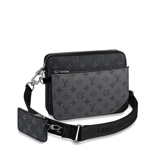 Louis Vuitton/路易威登 經(jīng)典TRIO系列 男士三合一灰色黑色老花帆布單肩斜挎郵差包M69443