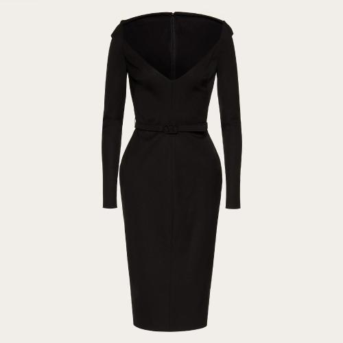  VALENTINO華倫天奴 22年秋冬 女士 連衣裙 ROBE MI-LONGUE EN LAINE STRETCH XB3VAY306W50NO