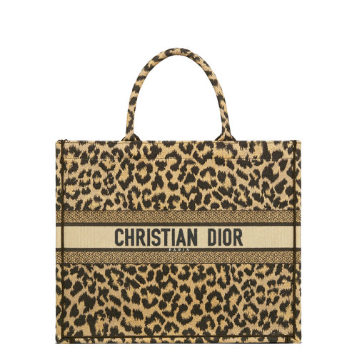DIOR/迪奧  BOOK系列 女士米色拼色Mizza圖案刺繡豹紋單肩手提托特包M1286ZRHM_M918