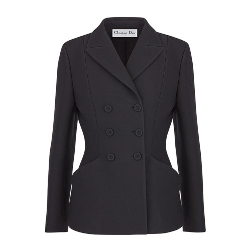 DIOR/迪奧 BAR 30 MONTAIGNE 雙排扣黑色羊毛和真絲 女士夾克841V03A1166_X9000