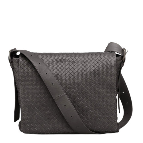 Bottega Veneta/葆蝶家 男士深咖色羊皮經(jīng)典編織商務(wù)休閑郵差包單肩斜挎包男包 161314-VQ131-1301