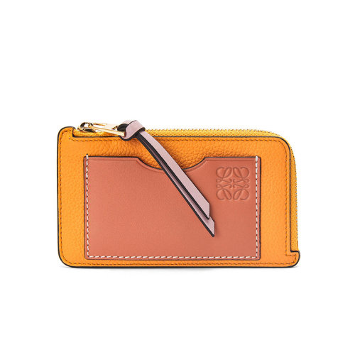  LOEWE/羅意威 22年新款 女士橘色/珊瑚色軟粒面牛皮革徽標(biāo)壓紋拉鏈硬幣卡包C660Z40X04-9062