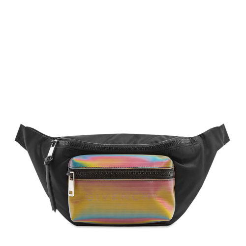 Givenchy/紀(jì)梵希 男士黑色尼龍中號拉鏈開合多彩徽標(biāo)胸包腰包男包 BK5037K0V9-001