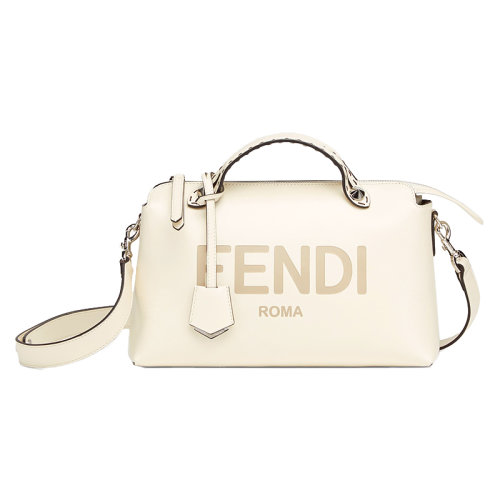 FENDI/芬迪  BY THE WAY系列   白色小牛皮FENDI ROMA圖案波士頓包中號單肩手提包8BL146AC9LF0C88