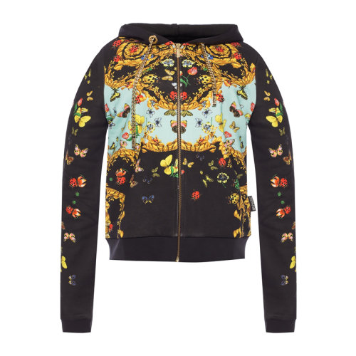 VERSACE JEANS/范思哲牛仔 女士拼色棉質(zhì)印花裝飾拉鏈開合長袖上衣外套連帽衫運(yùn)動衫 B6HUA793-30213-899