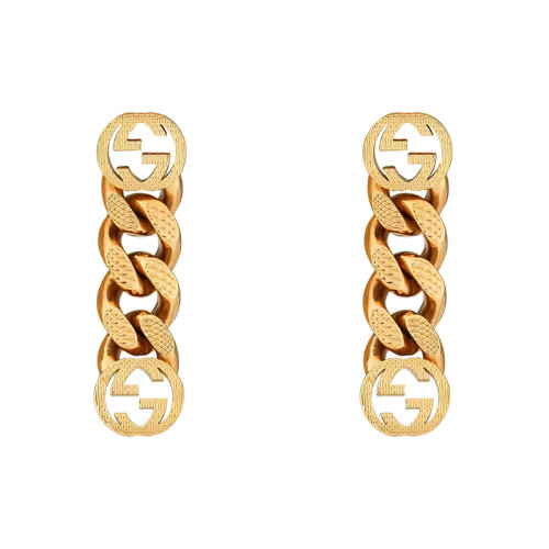 Gucci/古馳 22新款 aria系列 女士黃色GG細節(jié)馬銜鎖鏈形狀耳環(huán)702524I46008005