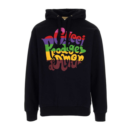 GUCCI/古馳  古琦男裝 字母圖案 男士黑色棉質(zhì)時尚連帽秋冬衛(wèi)衣 623244 XJC8S 1043