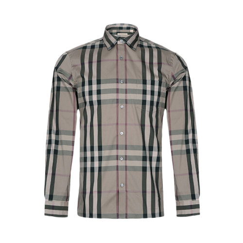 BURBERRY/博柏利  巴寶莉男裝 男士石色棉質(zhì)經(jīng)典格紋長(zhǎng)袖襯衫 39835431